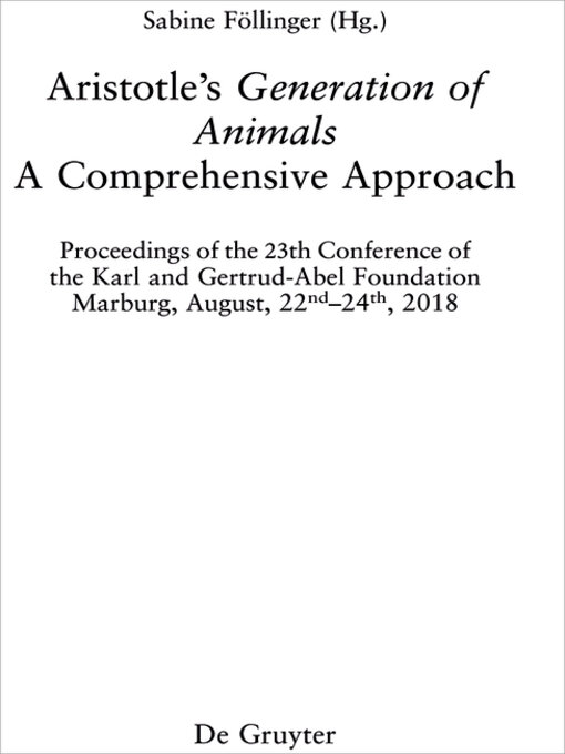 Title details for Aristotle's ›Generation of Animals by Sabine Föllinger - Wait list